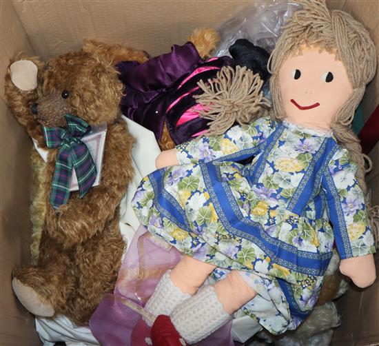 A collection of dolls and teddy bears